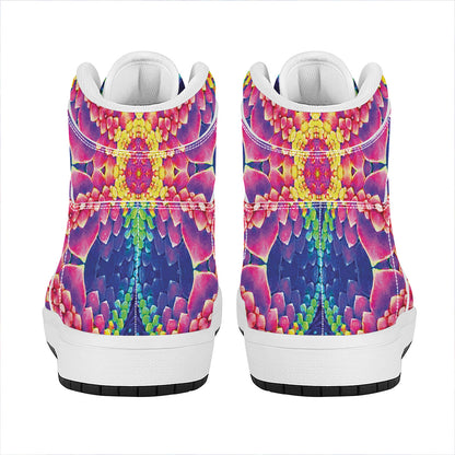 Colorful Psychedelic Kaleidoscope Print High Top Leather Sneakers