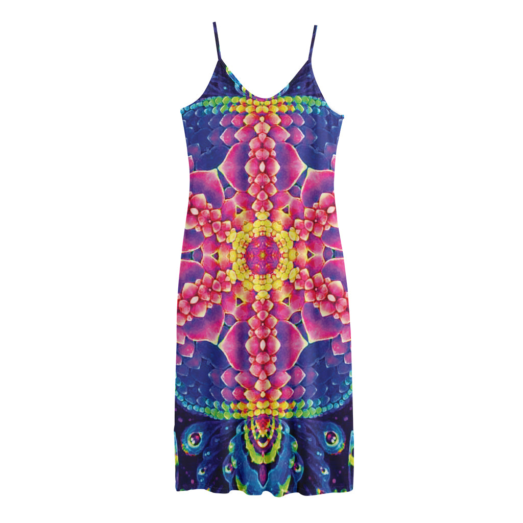 Colorful Psychedelic Kaleidoscope Print Jersey Midi Cami Dress
