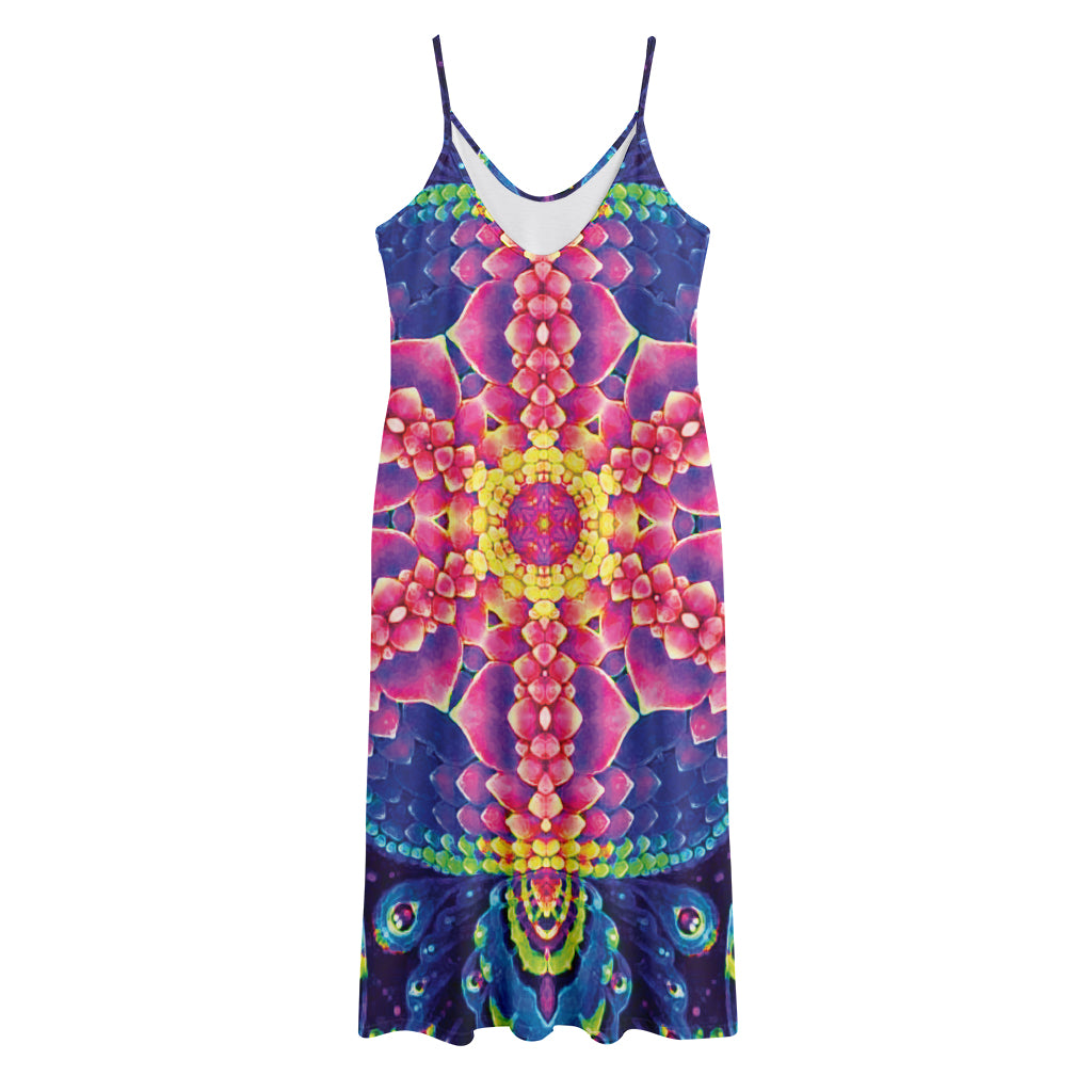 Colorful Psychedelic Kaleidoscope Print Jersey Midi Cami Dress