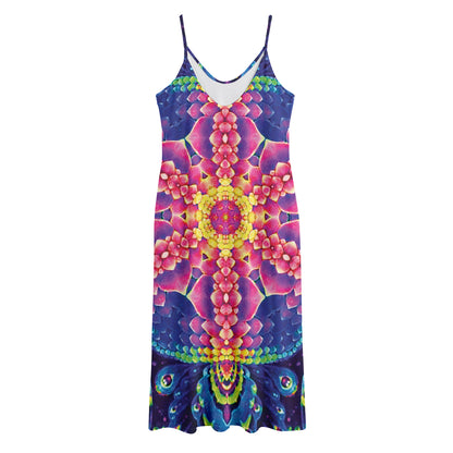 Colorful Psychedelic Kaleidoscope Print Jersey Midi Cami Dress