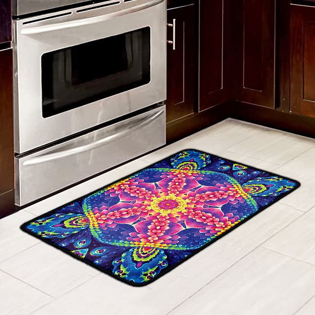 Colorful Psychedelic Kaleidoscope Print Kitchen Mat