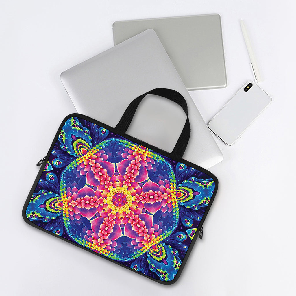 Colorful Psychedelic Kaleidoscope Print Laptop Sleeve With Handle