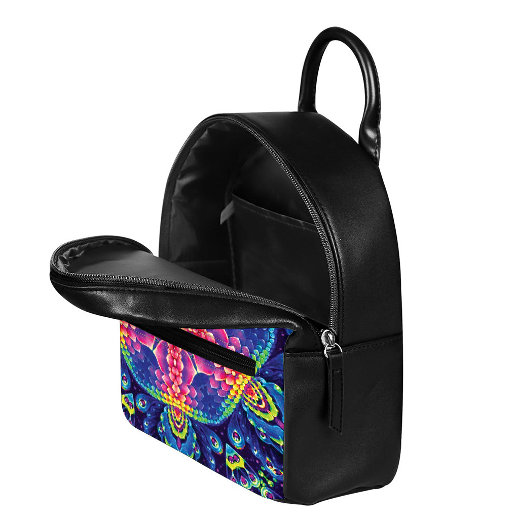 Colorful Psychedelic Kaleidoscope Print Leather Backpack