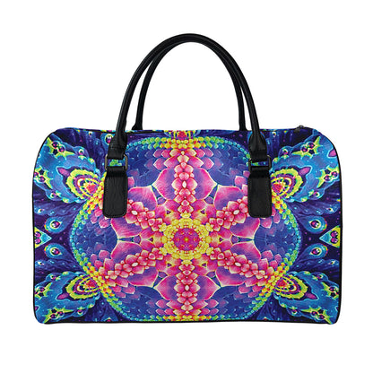 Colorful Psychedelic Kaleidoscope Print Leather Duffle Bag