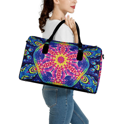 Colorful Psychedelic Kaleidoscope Print Leather Duffle Bag