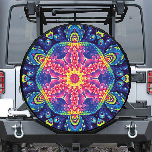 Colorful Psychedelic Kaleidoscope Print Leather Spare Tire Cover