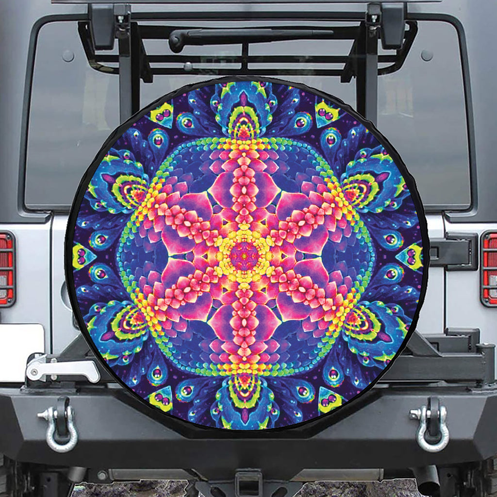 Colorful Psychedelic Kaleidoscope Print Leather Spare Tire Cover