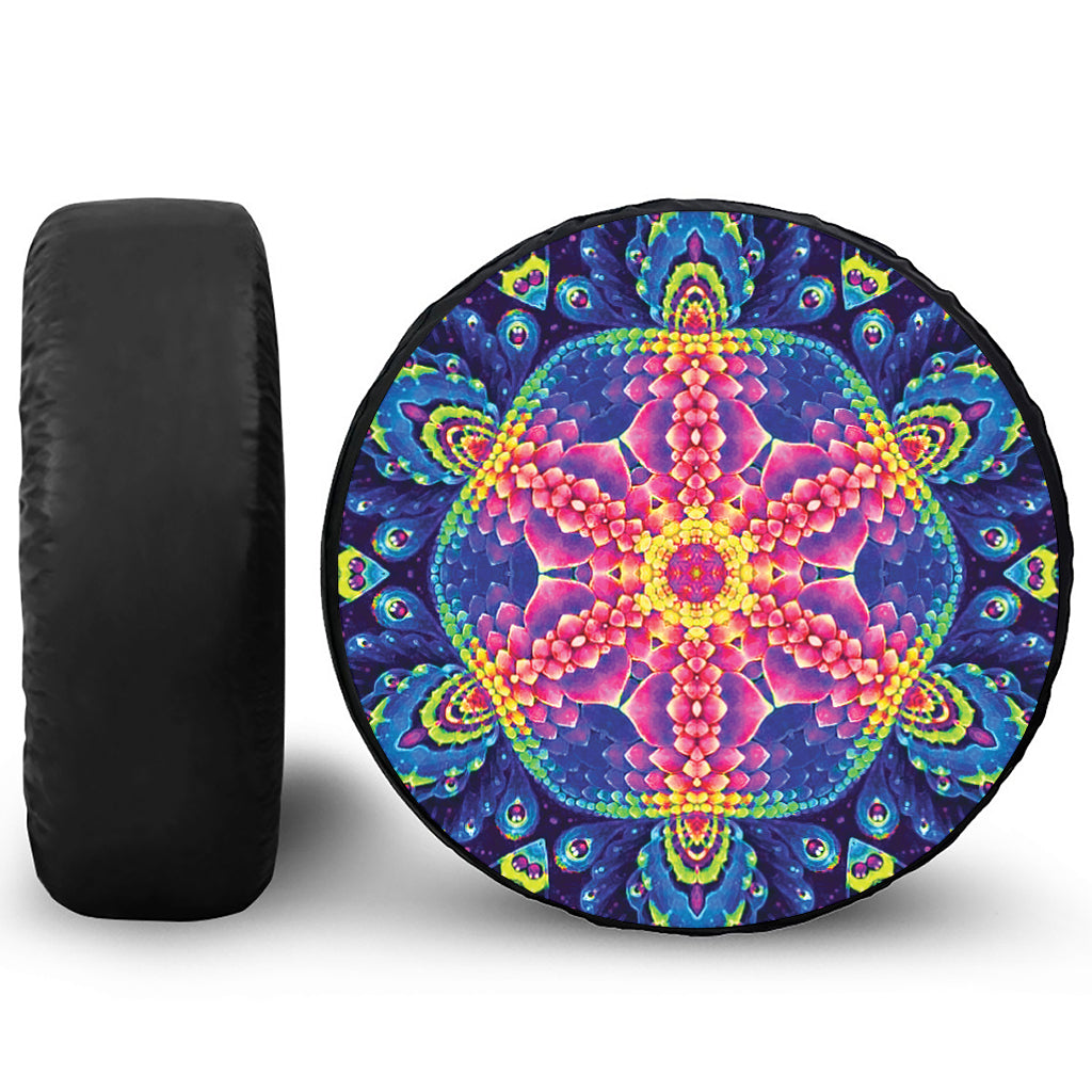 Colorful Psychedelic Kaleidoscope Print Leather Spare Tire Cover