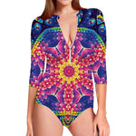 Colorful Psychedelic Kaleidoscope Print Long Sleeve Swimsuit