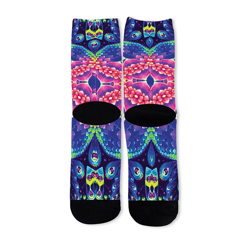 Colorful Psychedelic Kaleidoscope Print Long Socks