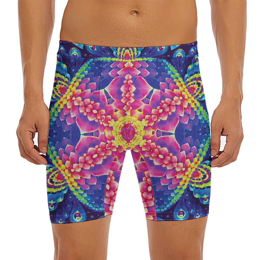 Colorful Psychedelic Kaleidoscope Print Men's Long Boxer Briefs