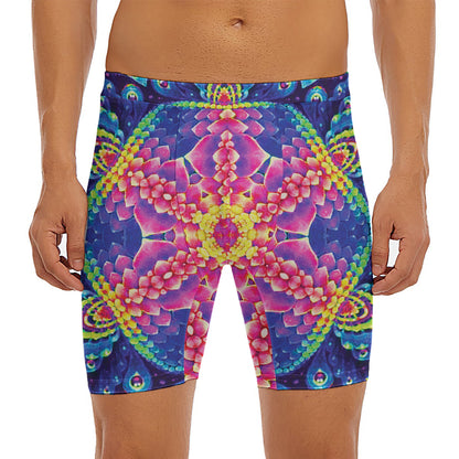 Colorful Psychedelic Kaleidoscope Print Men's Long Boxer Briefs