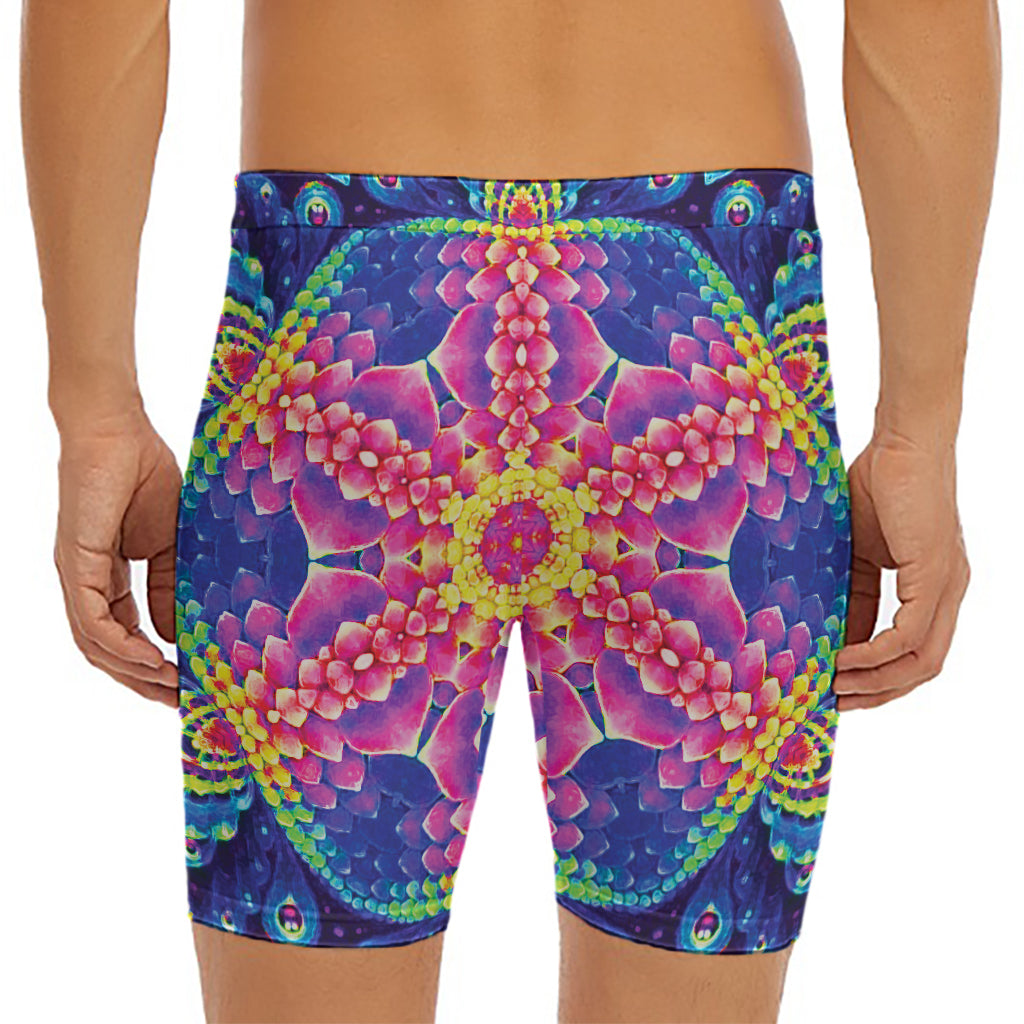 Colorful Psychedelic Kaleidoscope Print Men's Long Boxer Briefs