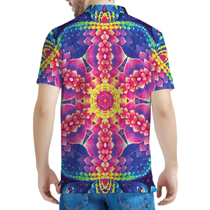 Colorful Psychedelic Kaleidoscope Print Men's Polo Shirt