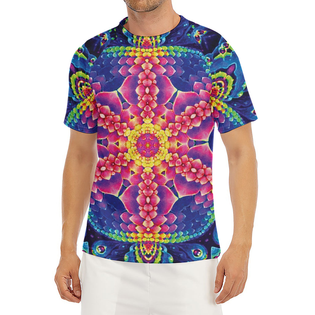 Colorful Psychedelic Kaleidoscope Print Men's Short Sleeve Rash Guard