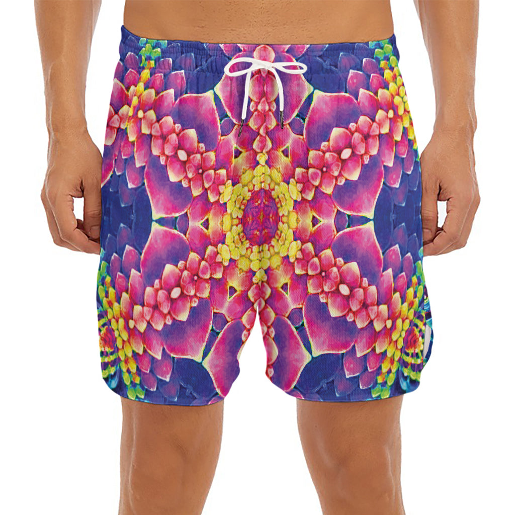 Colorful Psychedelic Kaleidoscope Print Men's Split Running Shorts