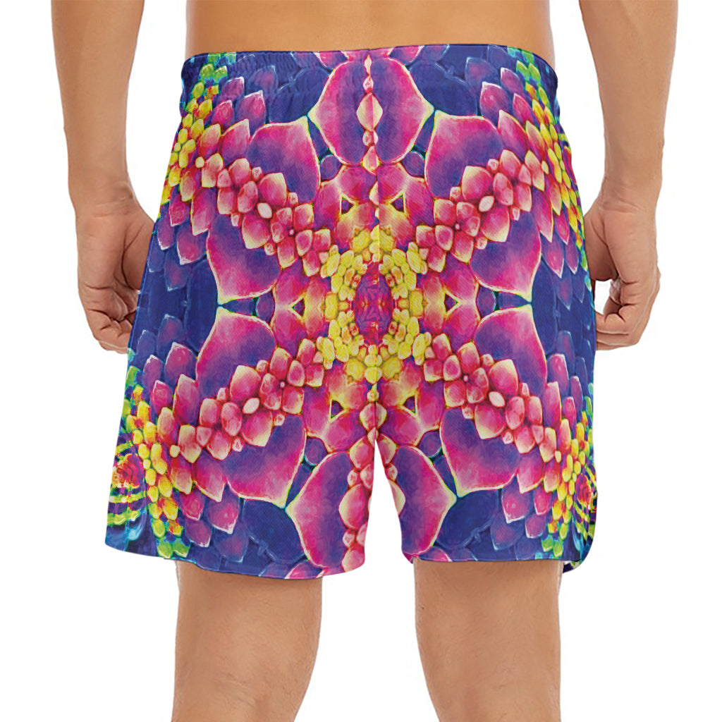 Colorful Psychedelic Kaleidoscope Print Men's Split Running Shorts