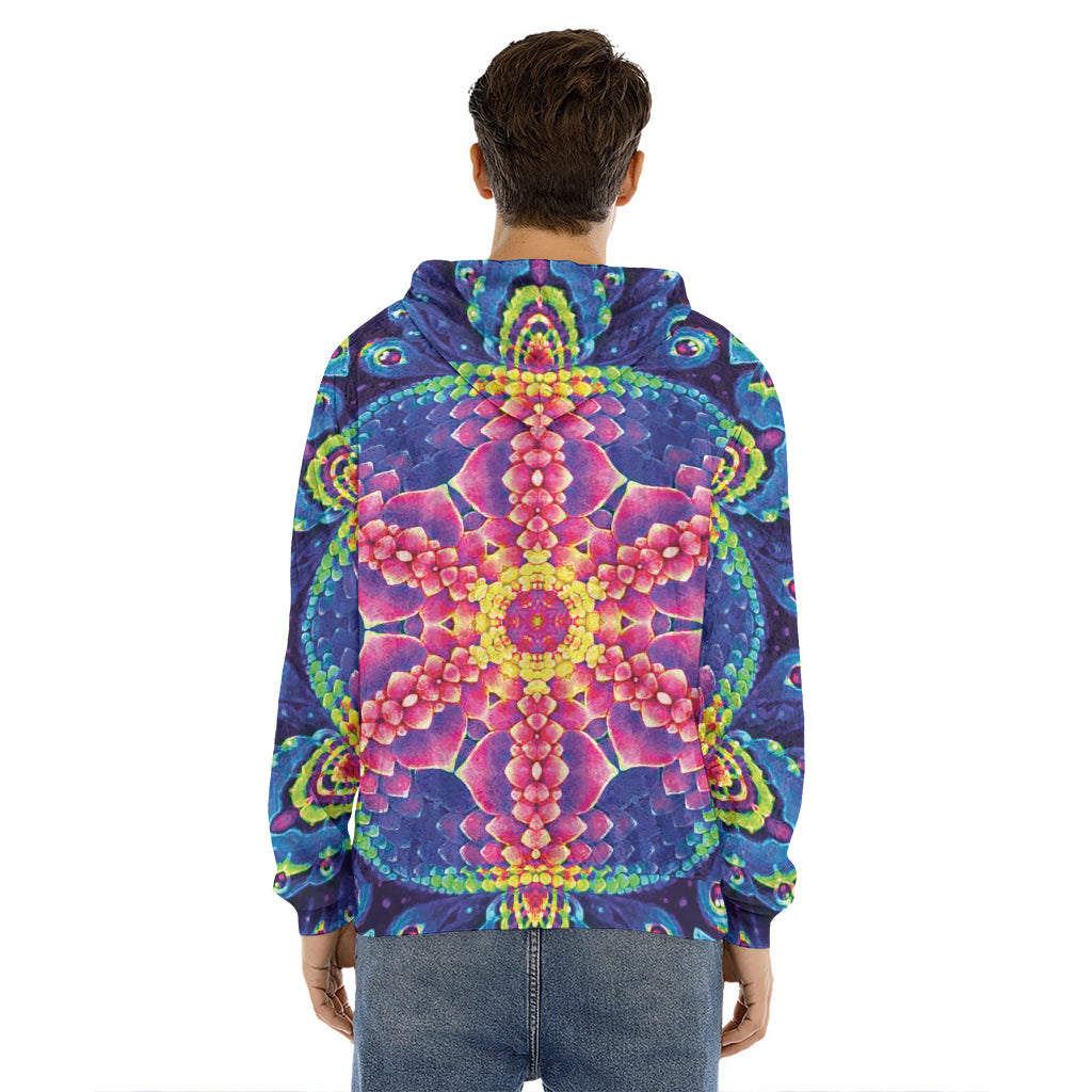 Colorful Psychedelic Kaleidoscope Print Men's Velvet Pullover Hoodie