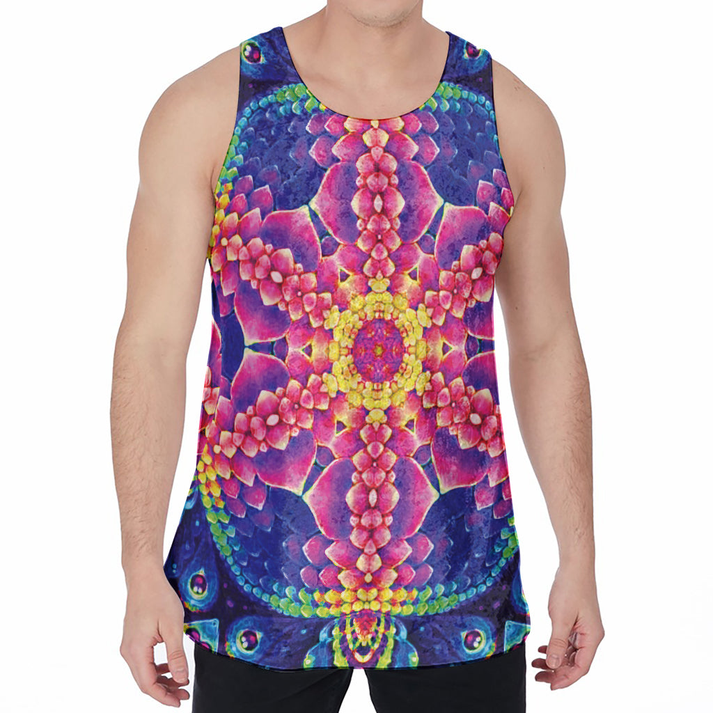 Colorful Psychedelic Kaleidoscope Print Men's Velvet Tank Top