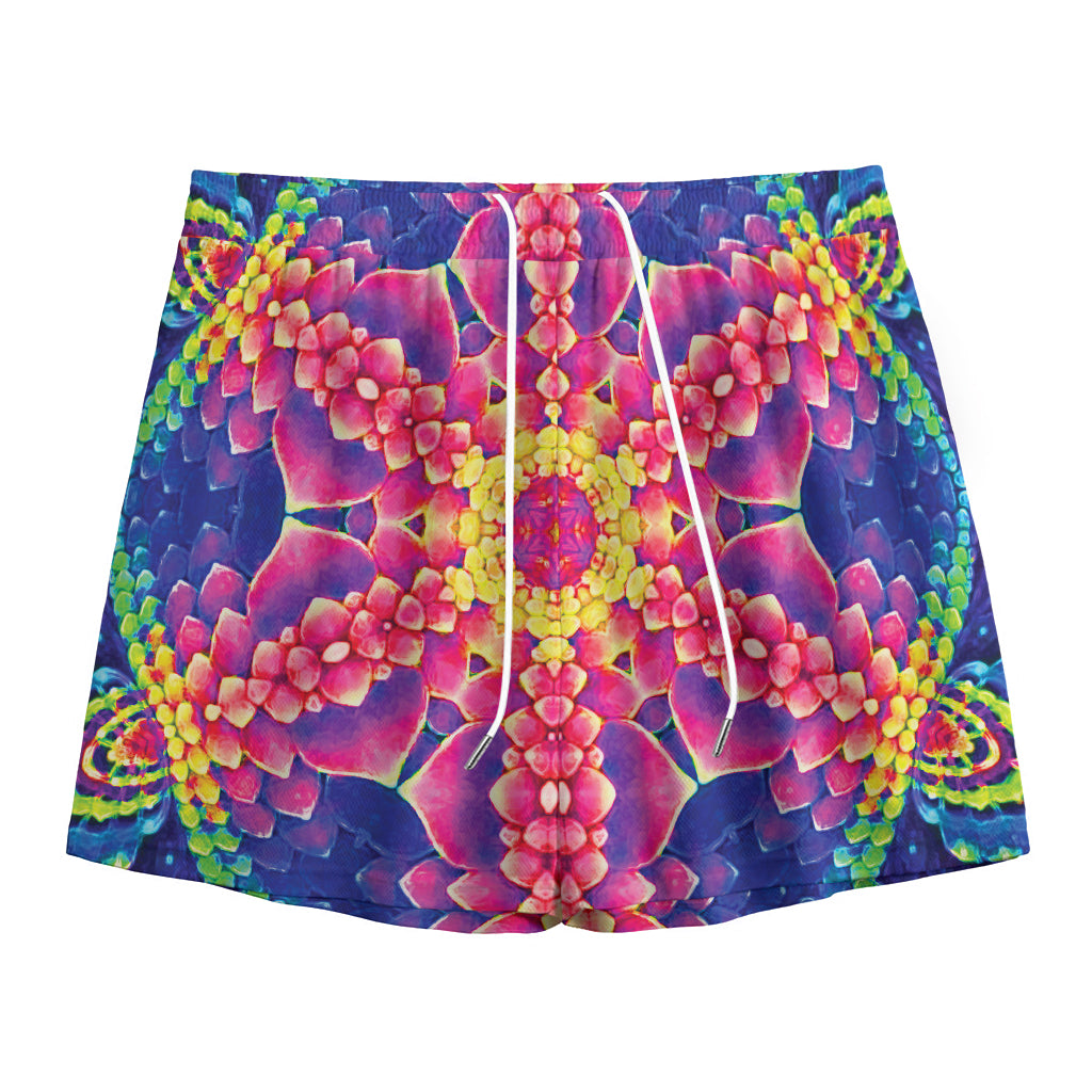 Colorful Psychedelic Kaleidoscope Print Mesh Shorts