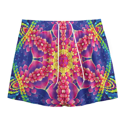 Colorful Psychedelic Kaleidoscope Print Mesh Shorts