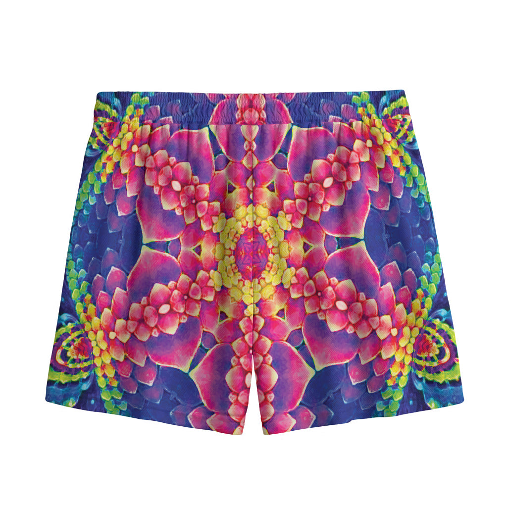 Colorful Psychedelic Kaleidoscope Print Mesh Shorts