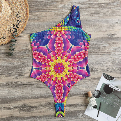Colorful Psychedelic Kaleidoscope Print One Shoulder Bodysuit
