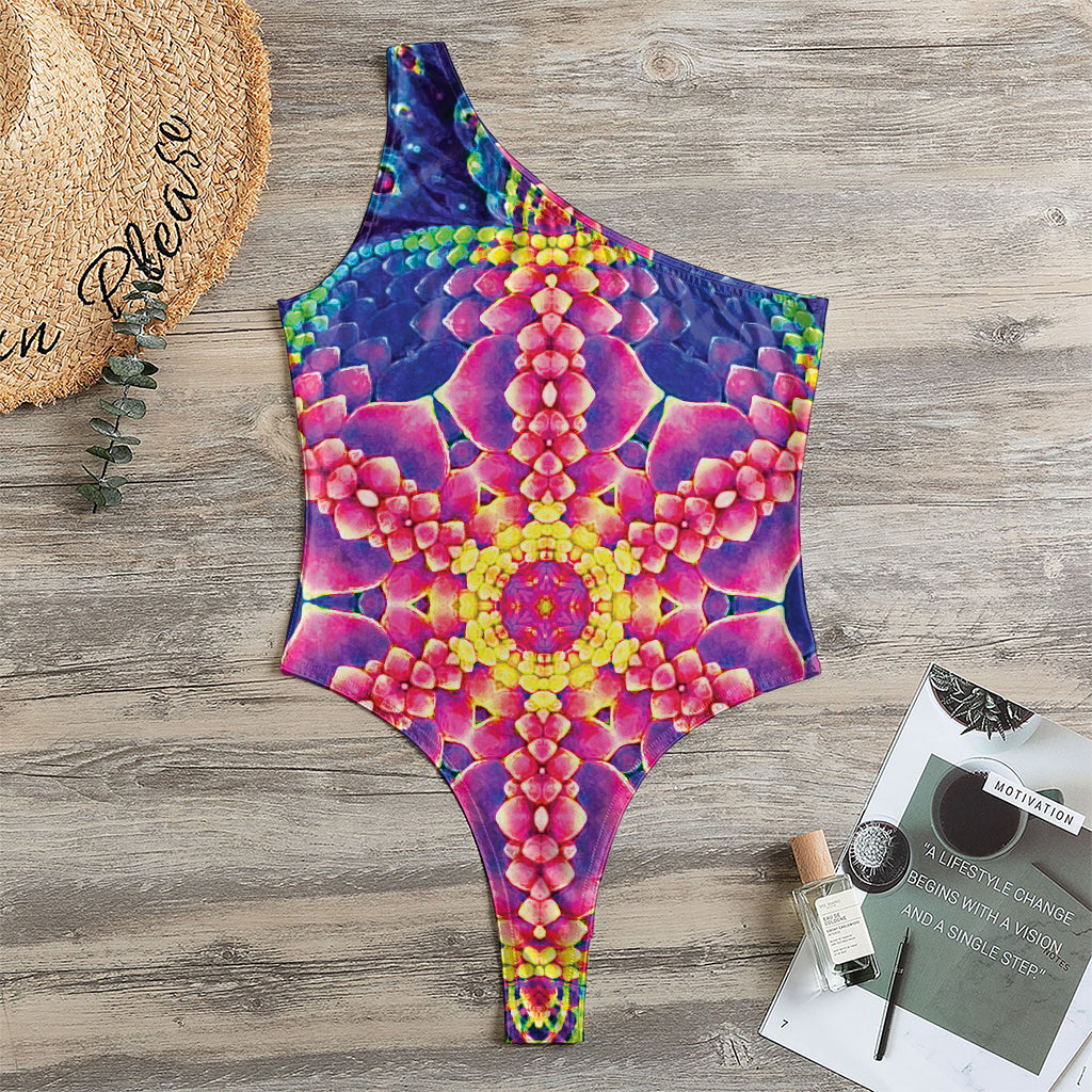 Colorful Psychedelic Kaleidoscope Print One Shoulder Bodysuit