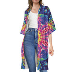 Colorful Psychedelic Kaleidoscope Print Open Front Beach Cover Up
