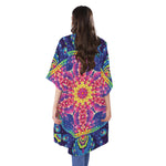 Colorful Psychedelic Kaleidoscope Print Open Front Beach Cover Up