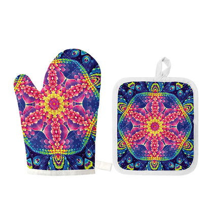 Colorful Psychedelic Kaleidoscope Print Oven Mitt And Pot Holder Set