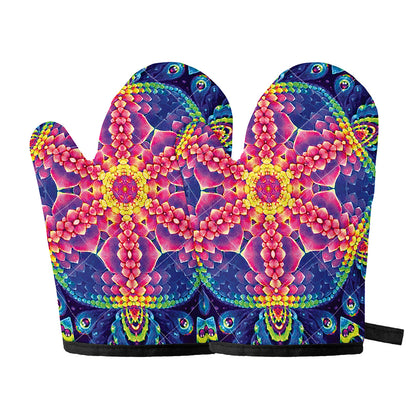 Colorful Psychedelic Kaleidoscope Print Oven Mitts