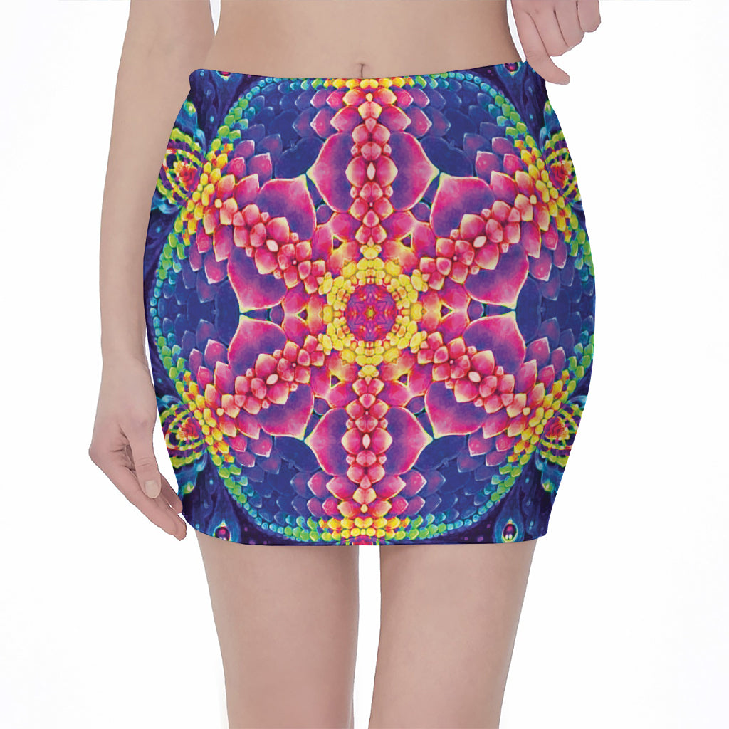 Colorful Psychedelic Kaleidoscope Print Pencil Mini Skirt