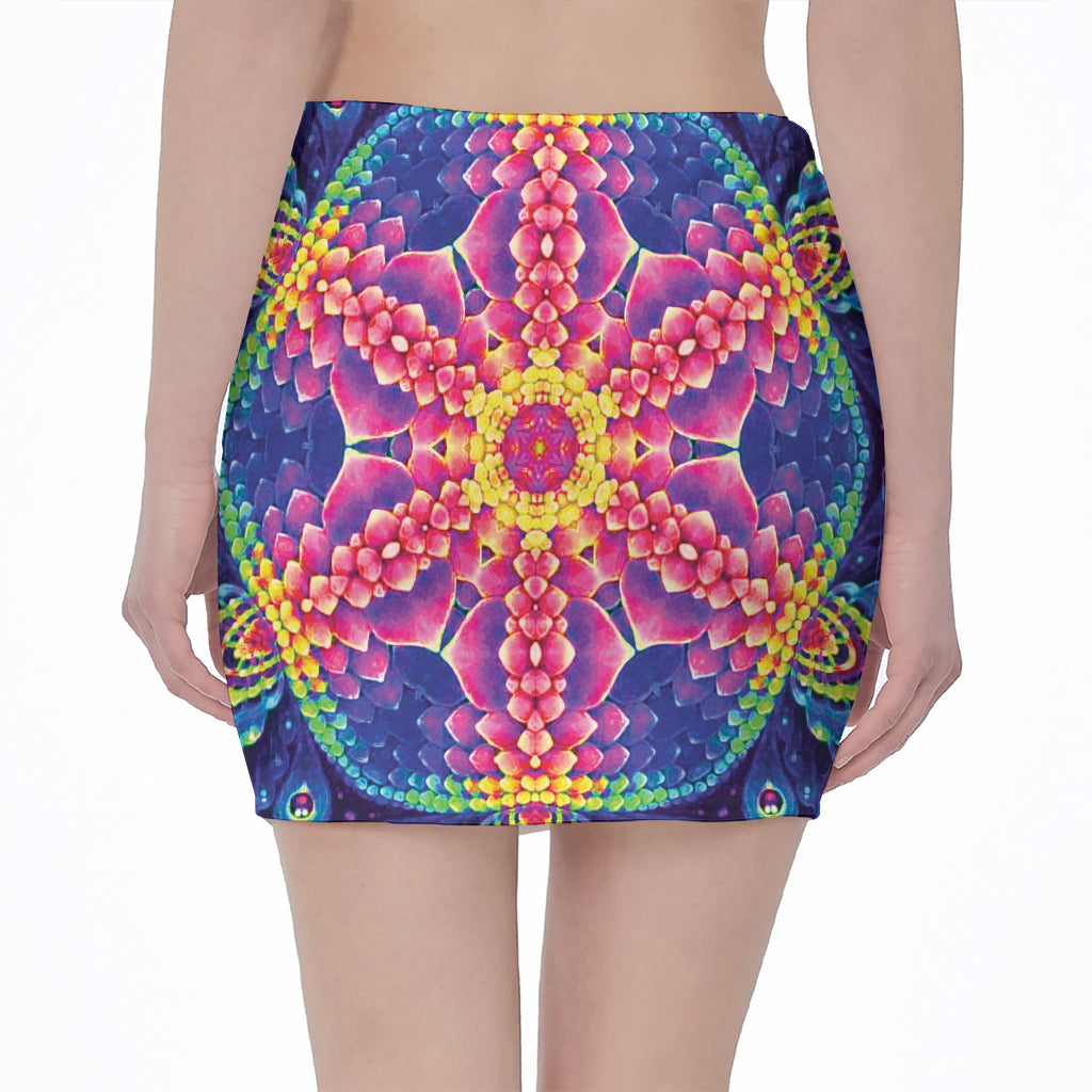 Colorful Psychedelic Kaleidoscope Print Pencil Mini Skirt