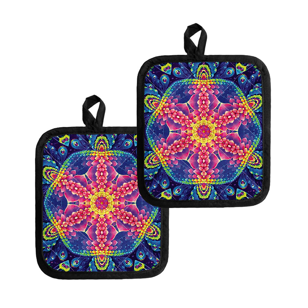 Colorful Psychedelic Kaleidoscope Print Pot Holders