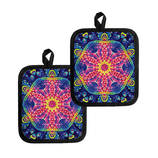 Colorful Psychedelic Kaleidoscope Print Pot Holders