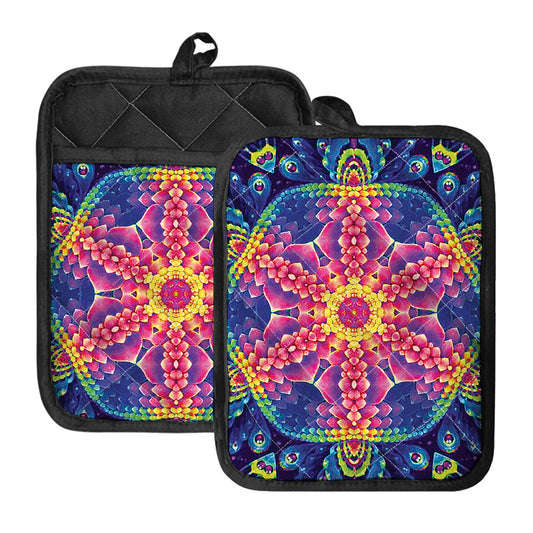 Colorful Psychedelic Kaleidoscope Print Pot Holders With Pocket
