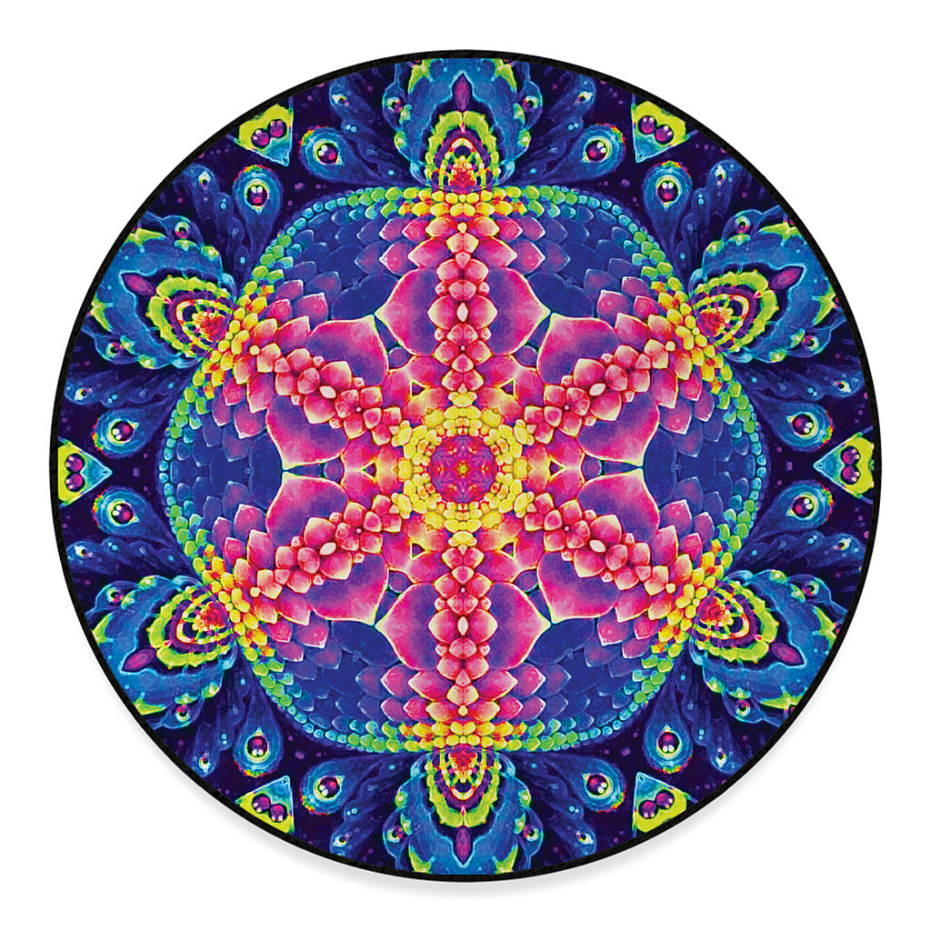Colorful Psychedelic Kaleidoscope Print Round Floor Mat