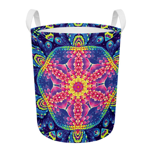 Colorful Psychedelic Kaleidoscope Print Round Laundry Basket
