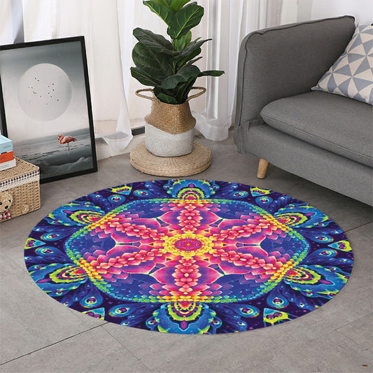 Colorful Psychedelic Kaleidoscope Print Round Rug