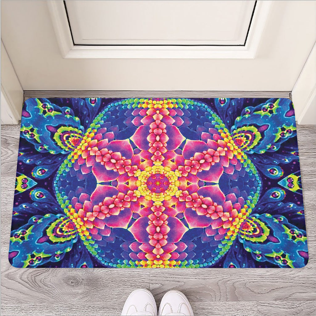 Colorful Psychedelic Kaleidoscope Print Rubber Doormat