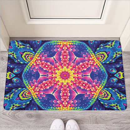 Colorful Psychedelic Kaleidoscope Print Rubber Doormat