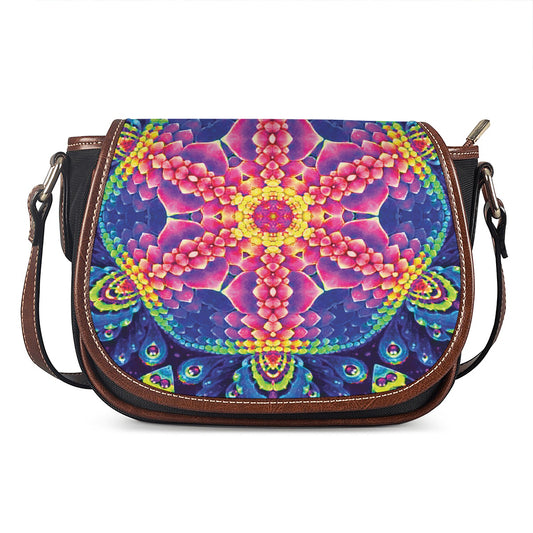 Colorful Psychedelic Kaleidoscope Print Saddle Bag