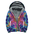 Colorful Psychedelic Kaleidoscope Print Sherpa Lined Zip Up Hoodie