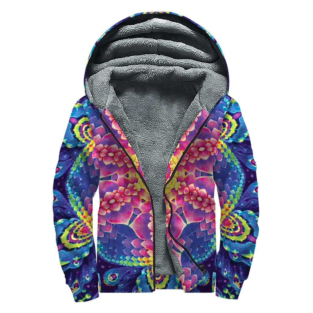 Colorful Psychedelic Kaleidoscope Print Sherpa Lined Zip Up Hoodie