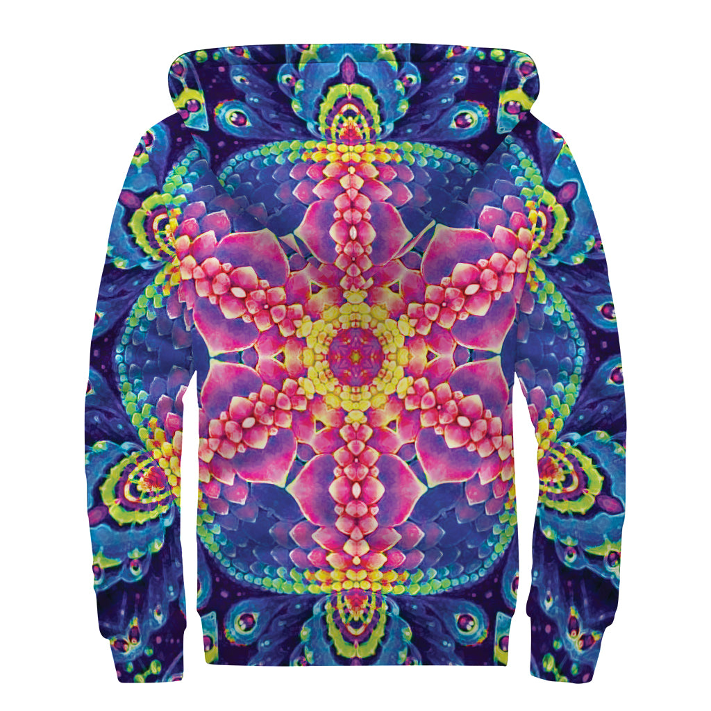 Colorful Psychedelic Kaleidoscope Print Sherpa Lined Zip Up Hoodie