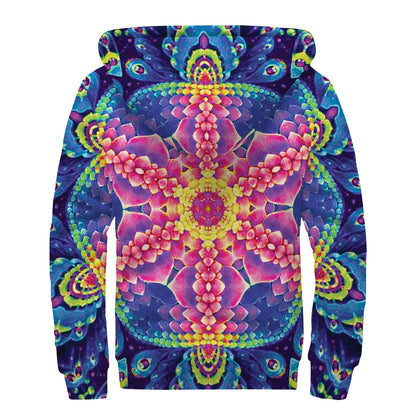 Colorful Psychedelic Kaleidoscope Print Sherpa Lined Zip Up Hoodie