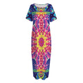 Colorful Psychedelic Kaleidoscope Print Short Sleeve Long Nightdress