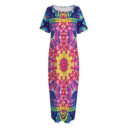 Colorful Psychedelic Kaleidoscope Print Short Sleeve Long Nightdress