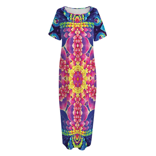 Colorful Psychedelic Kaleidoscope Print Short Sleeve Long Nightdress